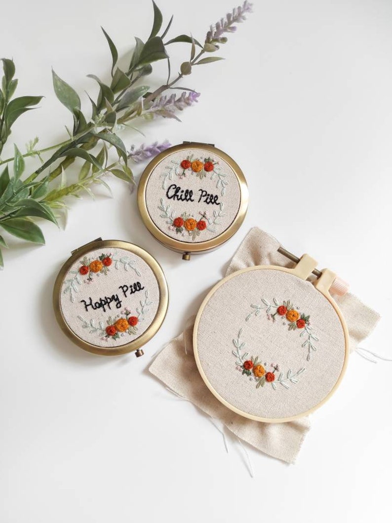 Pill box Handmade Pill Case Floral Embroidery,Mother/'s day,Anniversary Gift Personalized Gift Personalize Handmade Embroidered Pill Box