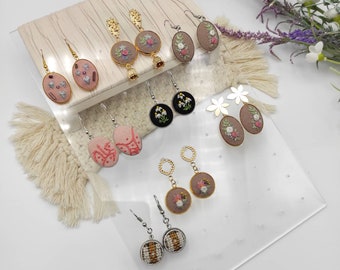 Hand embroidery earrings,handmade earring, hand stitched earring, handmade jewelry, embroidered earring