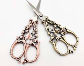 Vintage Bellflower Embroidery Scissors: Steel Blade, Alloy Handle