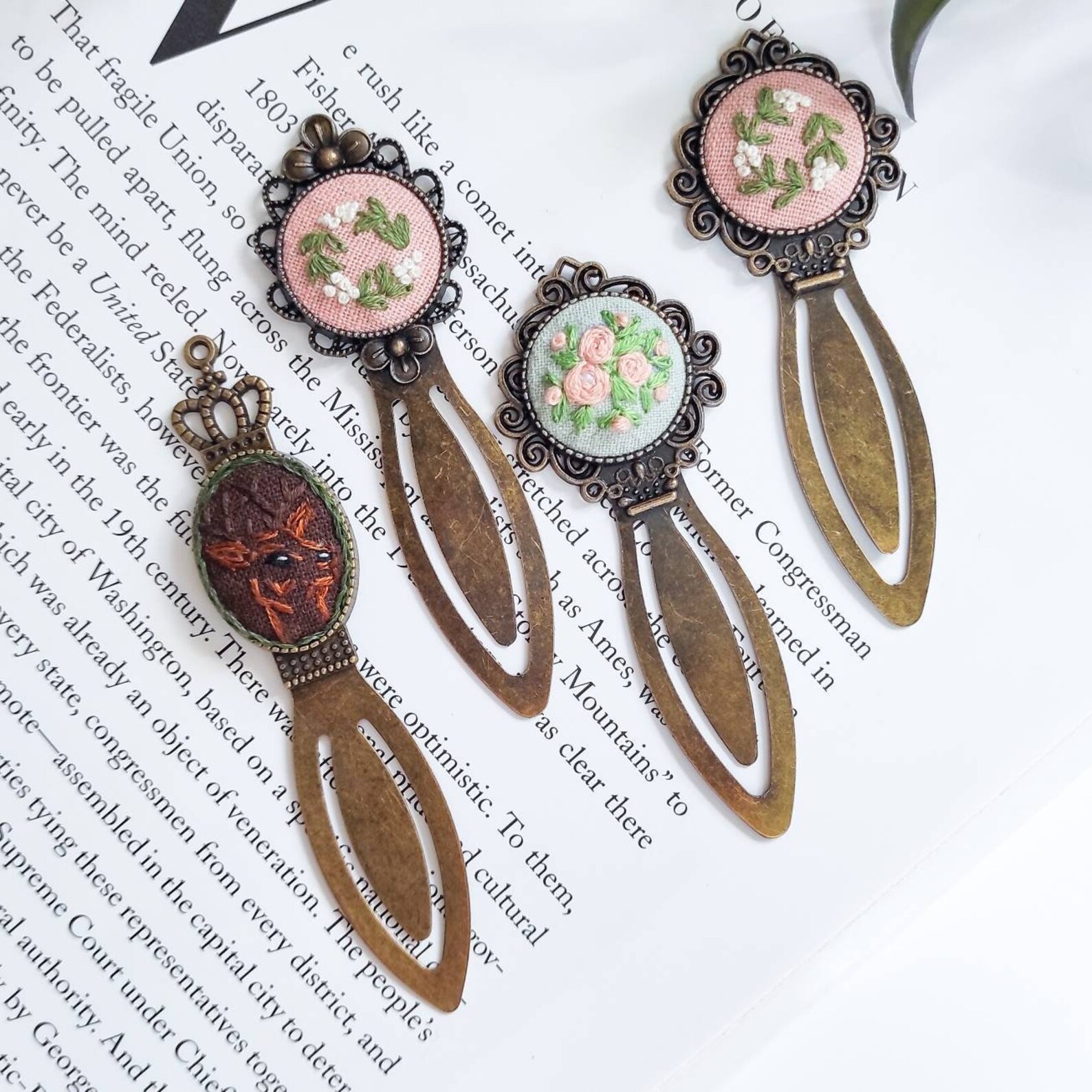 Vintage Style Handmade Embroidered Bookmarks Floral Etsy