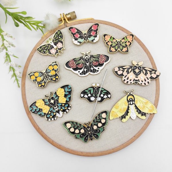 Floral Butterfly Enamel Needle Minder: Cross Stitch Needlework