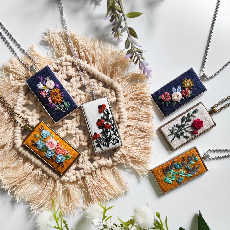 Hand Embroidered NecklaceEmbroidered JewelryFloral image 2
