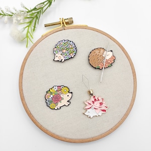 Hedgehog Enamel Needle Minder: Cross Stitch & Embroidery Accessory