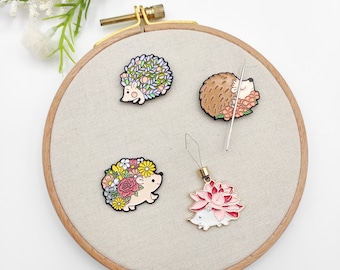 Hedgehog Enamel Needle Minder: Cross Stitch & Embroidery Accessory