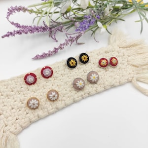 Hand embroidery studs, handmade earring, hand stitched studs, handmade jewelry, embroidered earring