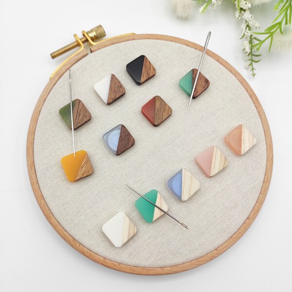 Small Square Wood and Resin needle minders, Small Needle Minder for Embroidery, Cross Stitch, Needle work, Needle point tools