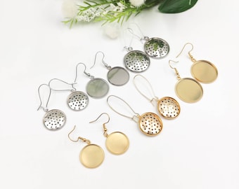Embroidery Earring Kit: Stainless Steel Round Pendants, DIY Needlework