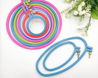 Colorful Plastic Embroidery Hoops: Round & Oval, Multiple Sizes