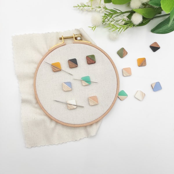 Small Square Wood and Resin needle minders, Small Needle Minder for Embroidery, Cross Stitch, Needle work, Needle point tools