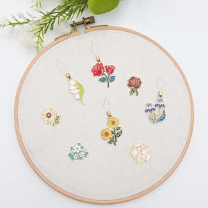 Floral Enamel Needle Minder: Cross Stitch Embroidery Tool
