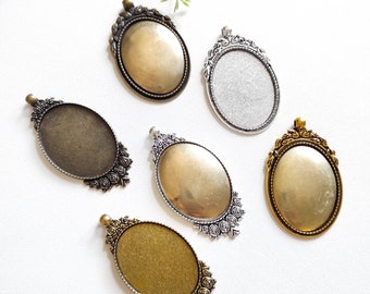 Oval Embroidery Necklace Kit: Blank Pendant, Metal Backing Disc