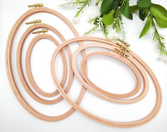 Beechwood Oval Embroidery Hoop with Brass Screw