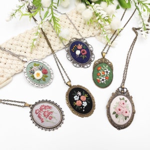 Hand Embroidered Necklace,Handmade jewelry,Floral necklace, Gold and Silver necklace