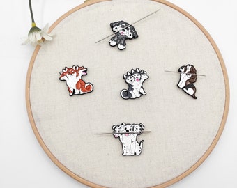 Limited run, Dog Enamel Needle Minder: Embroidery Cross Stitch Needlework
