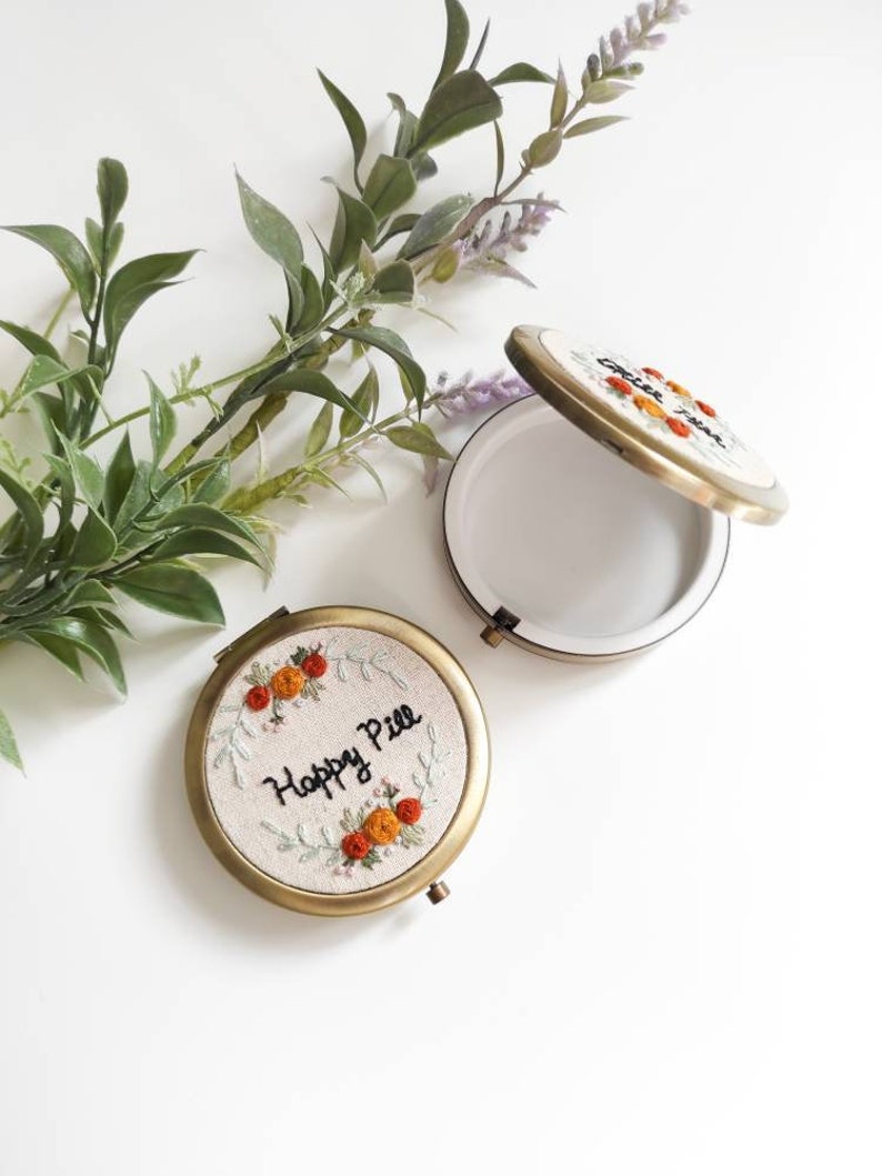 Pill box Handmade Pill Case Floral Embroidery,Mother/'s day,Anniversary Gift Personalized Gift Personalize Handmade Embroidered Pill Box