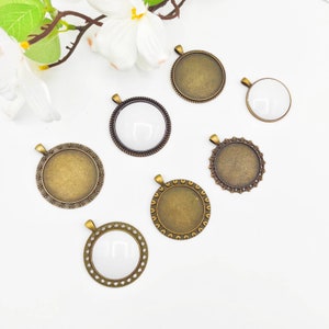 Round Embroidery Necklace Kit: DIY Pendant, Alloy Chain (40mm-50mm)