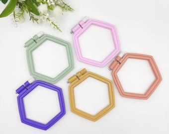 Colorful Hexagon Embroidery Hoops: Small Plastic Stitch Frames
