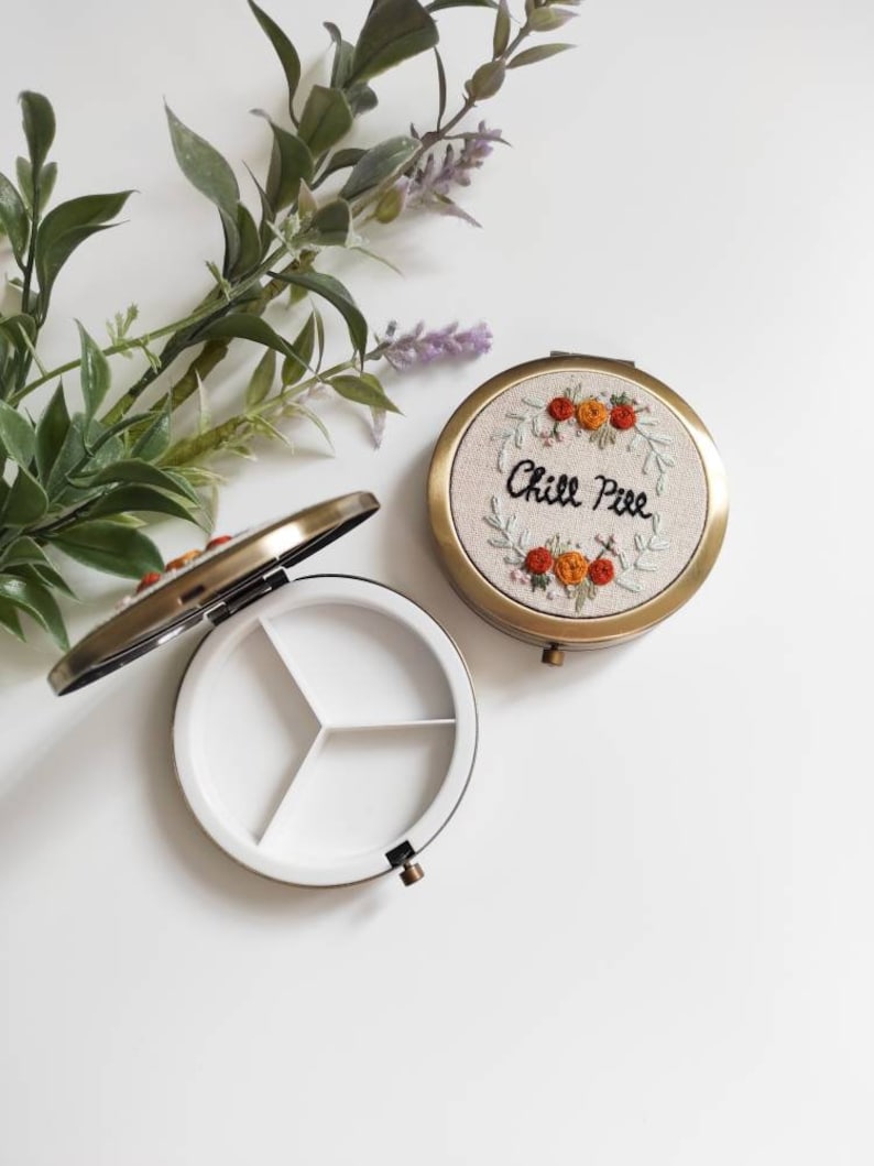 Pill box Handmade Pill Case Floral Embroidery,Mother/'s day,Anniversary Gift Personalized Gift Personalize Handmade Embroidered Pill Box