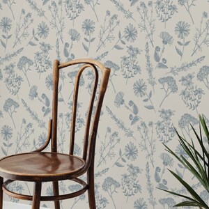 Antique Blue Meadowfield Wallpaper, Peel and Stick Removable Repositionable, Traditional or Prepasted Wallpaper Mural — Moose Accents