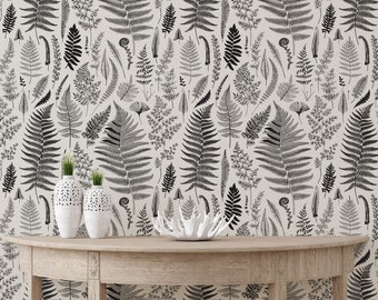 Vintage Fern Custom Color Botanical Peel and Stick or Traditional Wallpaper