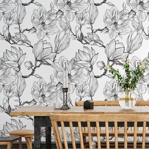 Magnolia Wallpaper, Peel and Stick Removable Repositionable, Traditional or Prepasted Wallpaper Mural — Moose Accents #116