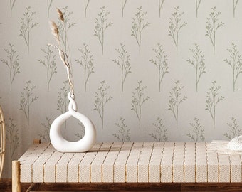Beige and Green Delicate Floral Peel and Stick or Traditional Wallpaper