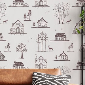 Secluded Neighbourhood Peel and Stick Wallpaper Custom Bedroom Decor Traditional Prepasted Wall Decor Design Personalized Size Colour #203