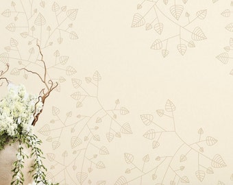 Minimal Leaf Line Art Custom Color Peel and Stick or Traditional Wallpaper