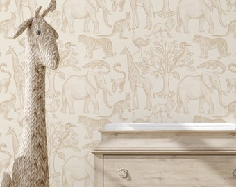 Beige Wild Life Wallpaper, Peel and Stick Removable Repositionable, Traditional or Prepasted Wallpaper Mural — Moose Accents #238