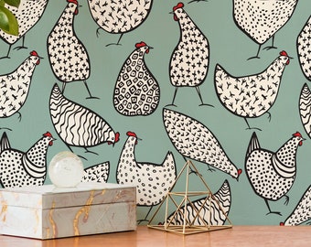 Chickens Peel & Stick Wallpaper Farmhouse Wall Decor Custom Removable Traditional Prepasted Kitchen Wall Novelty Personalized Colour #033