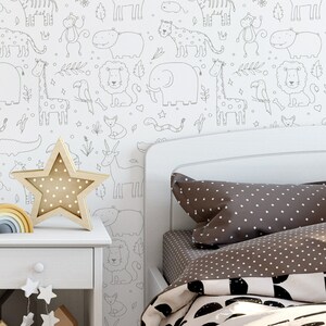 Outlined Animal World Wallpaper, Peel and Stick Removable Repositionable, Traditional or Prepasted Wallpaper Mural — Moose Accents #241