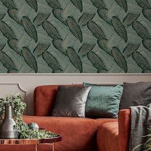 Emerald Leaves Wallpaper, Peel and Stick Removable Repositionable, Traditional or Prepasted Wallpaper Mural — Moose Accents #029