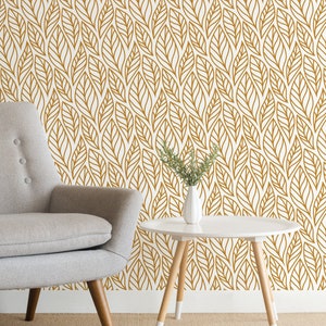 Golden Leaves Wallpaper, Peel and Stick Removable Repositionable, Traditional or Prepasted Wallpaper — Moose Accents  #098