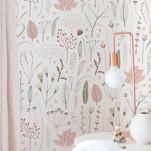 Pastel Botanical Wallpaper Neutral Floral Nursery Peel and Stick or Traditional Wall Decor