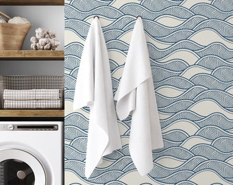 Blue Wave Geometric Pattern Peel and Stick or Traditional Wallpaper