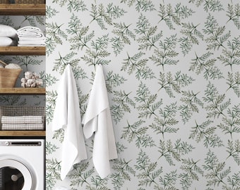 Watercolor Fern Branch Botanical Peel and Stick or Traditional Wallpaper