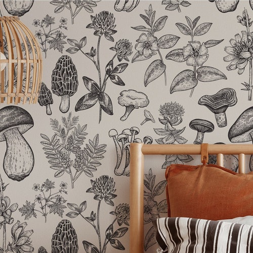 Mushroom Garden Wallpaper Removable Peel and Stick Wallpaper - Etsy