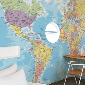 Carte du monde papier peint mural autocollant carte personnalisée décoration murale chambre à coucher décoration murale Design personnalisé papier peint traditionnel préencollé # M004