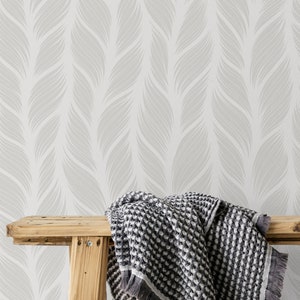 Ivory Feather Stripe Wallpaper Peel and Stick or Traditional Wallpaper