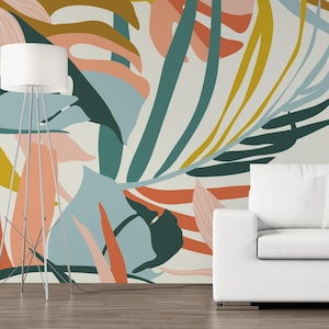 Sunset Tropics Peel and Stick Mural Wallpaper Nursery Wall Decor Bedroom Wall Decor Custom Design Traditional Wallpaper Prepasted Wall #M037
