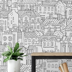 Tuscan Village Peel and Stick Wallpaper Custom Bedroom Decor Traditional Prepasted Wall Decor Abstract Design Personalized Size Colour #204