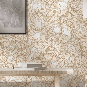 Peel and Stick Wallpaper Bedroom Nursery Wall Decor Floral Design Prepasted Traditional Materials Personalized Wallpaper Gold Floral #368