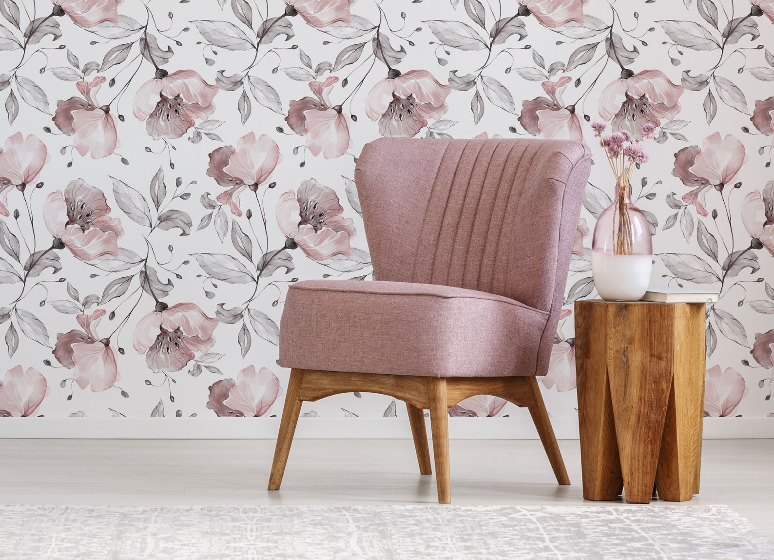 Fondo de pantalla floral suave Peel and Stick Wallpaper | Etsy