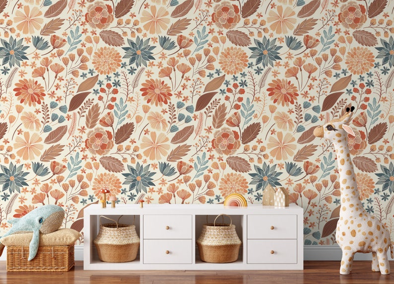 Vibrant Floral Wallpaper, Peel and Stick Removable Repositionable, Traditional or Prepasted Wallpaper Mural — Moose Accents