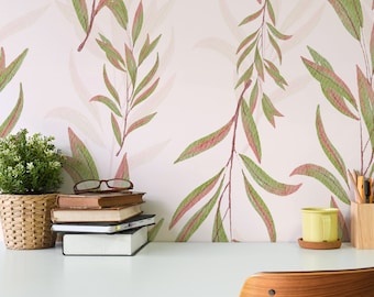 Soft Watercolor Willow Leaves Botanical Nursery Peel and Stick or Traditional Wallpaper