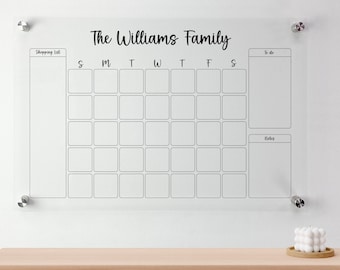 Personalized Acrylic Family Calendar, Custom Dry Erase Monthly Planner
