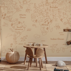 Carte du monde pour enfants papier peint autocollant animaux décoration murale chambre décoration murale design personnalisé papier peint traditionnel préencollé # M013