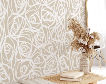 Abstract Roses Wallpaper, Peel and Stick Removable Repositionable, Traditional or Prepasted Wallpaper — Moose Accents  #009