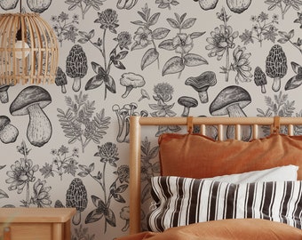 Black Mushroom Garden Wallpaper Removable Peel and Stick - Etsy UK Black Mushroom Garden Wallpaper Removable Peel and Stick - Etsy UK