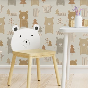 Boho Bears Peel and Stick Wallpaper Custom Bedroom Decor Traditional Prepasted Wall Decor Animals Design Personalized Size Colour #271